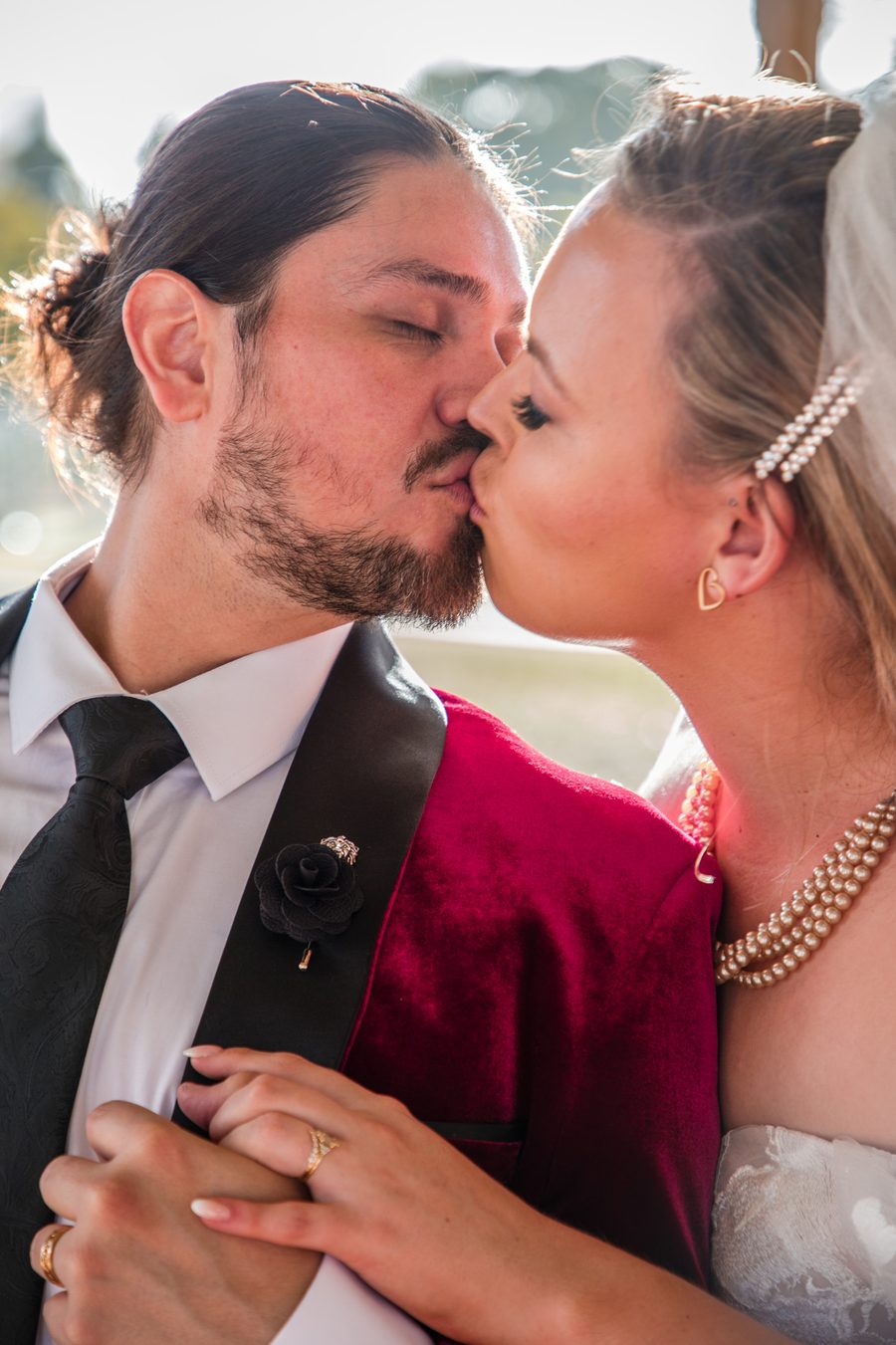A couple kissing on their wedding day in Brisbane